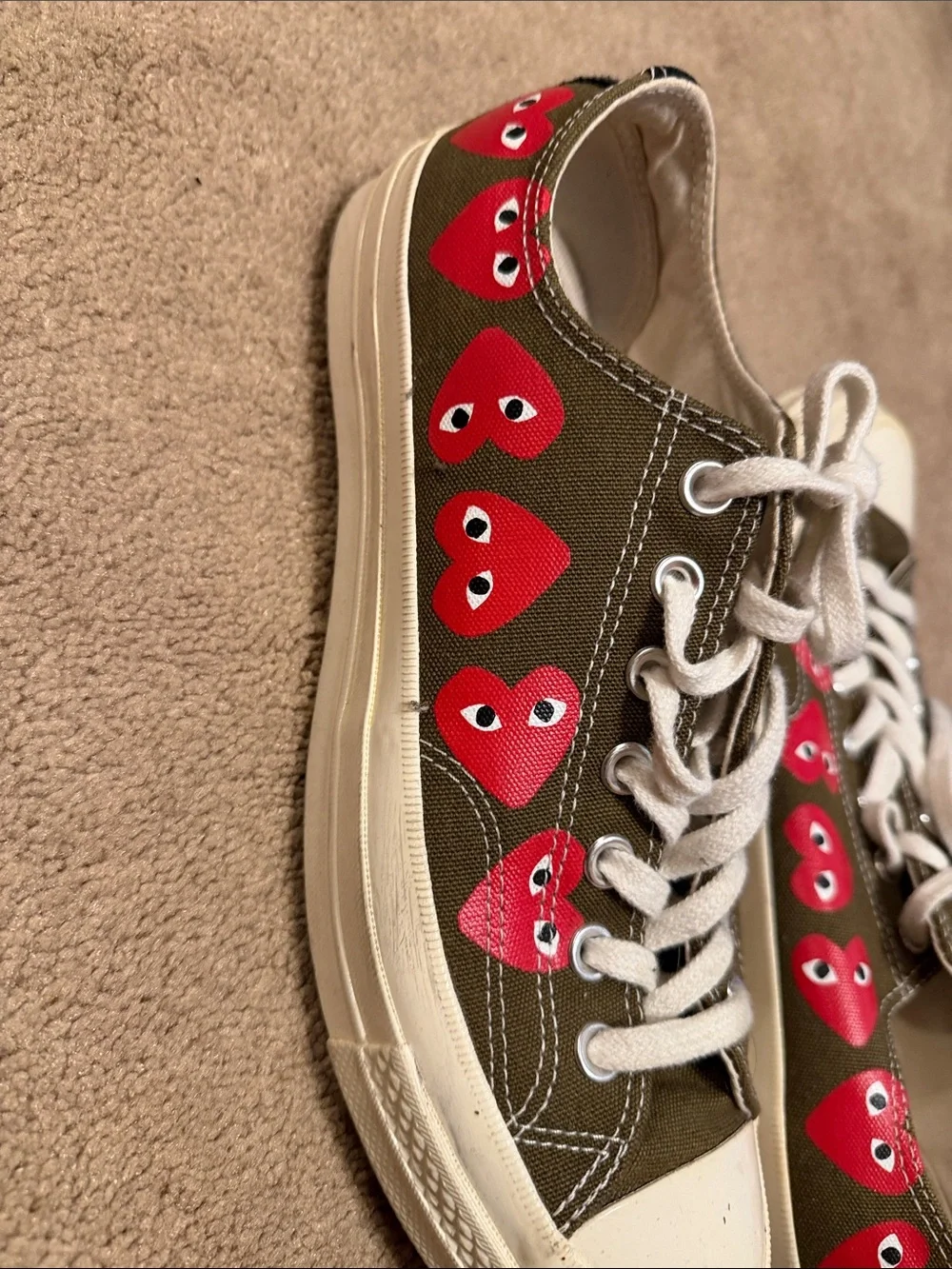 Converse Kids Olive Canvas Sneakers with Red Heart Motif
